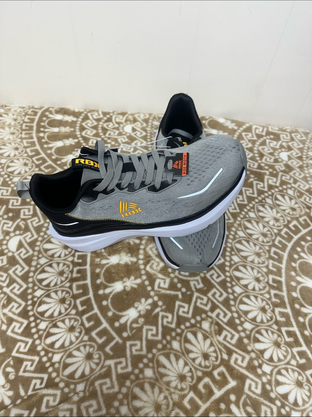 RBX Gray and Black Athletic Running Shoes with Yellow Logo